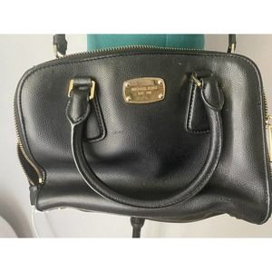 MICHAEL KORS Reese Black Leather Satchel Double Zip Adjust Strap Purse Handbag